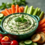 knorr's vegetable spinach dip recipe served with fresh vegetable dippers and crackers.