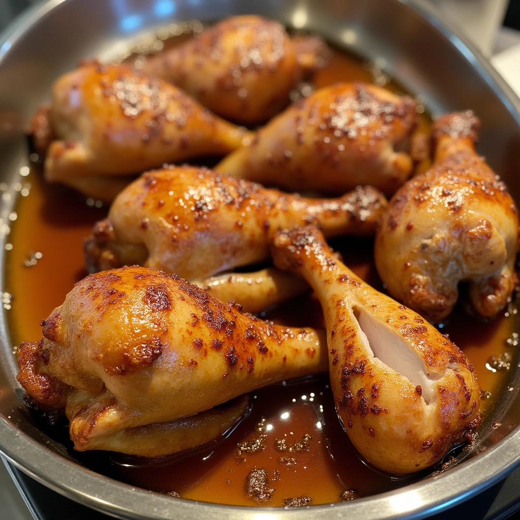 juicy, golden-brown roasted turkey drumsticks with crispy skin, garnished with fresh herbs and served on a wooden platter.